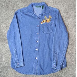 Vintage Lemon Grass Denim Button Up Fall Scarecrow Shirt Women's Size Small 90's